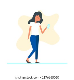 Flat vector girl with phone for web and graphic design