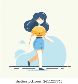 Flat vector girl with phone for web and graphic design