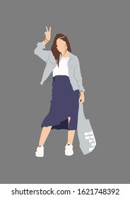 Flat Vector Girl With Totebag