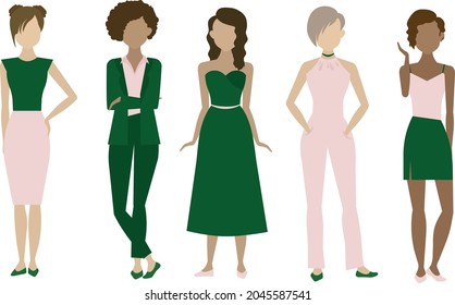 Flat vector girls silhouettes in stylish outfits