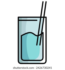 flat vector glass of water, on white background.