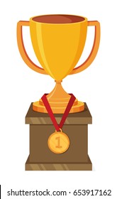 Flat vector golden cup with medal