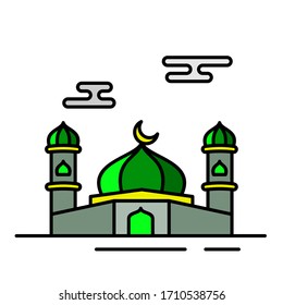 flat vector graphic of beautiful mosque with green color, Ramadan kareem elements design for greetings card, advertising, etc. Vector Illustration