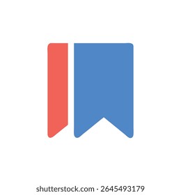 Flat vector graphic of a blue and red bookmark on a White Background. Modern minimalist style.