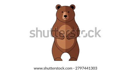 A flat vector graphic of a brown bear standing on its hind legs, captured in a simple and symmetrical front-facing