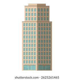 Gráfico de Vector plano que representa un edificio de oficinas contemporáneo de varios pisos en un entorno urbano