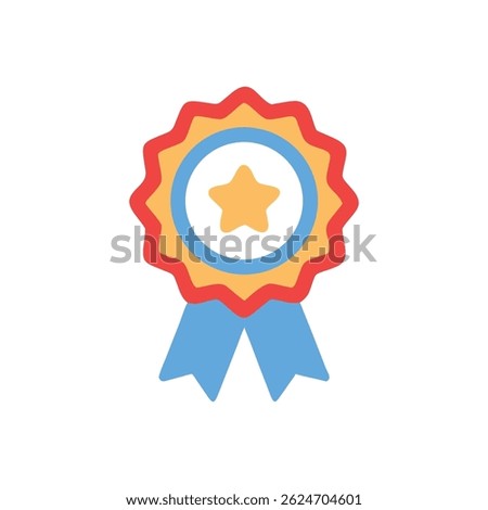 Flat vector graphic featuring an award badge with star and ribbons against White Background. Illustration style emphasizes clarity and simplicity.