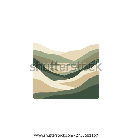 Flat vector graphic of a habitat restoration valley with converging hillside layers and central space.