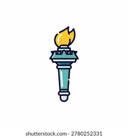 A flat vector graphic of the iconic Statue of Liberty torch with a yellow flame, depicted in a modern, clean line art style against a plain background.