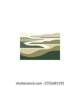 Flat vector graphic of a lowland marsh mosaic with staggered habitat shelves and water retention shapes.