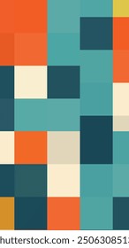 Gráfico de Vector plano con una paleta de colores naranja, azul y verde azulado, con cuadrados de diferentes tamaños. tamaño9:16. Ilustración vectorial
