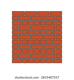 A flat vector graphic showing a repeating pattern of a classic red brick wall with gray mortar joints in a standard running bond layout.