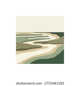 Flat vector graphic of a tidal saltmarsh habitat with stacked sediment landforms and marsh channels.