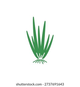 Flat Vector of Green Grass Clump with Visible Roots on White Background