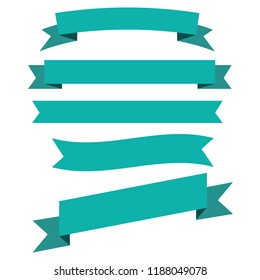 Flat vector green ribbon set on white background. Retro style 