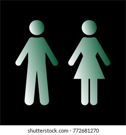 Flat vector: green silhouettes of man and woman. Isolated sign, symbol on a black background. Simple symmetrical geometric contour. The figures are made in minimalist styles. Suitable for indicating g