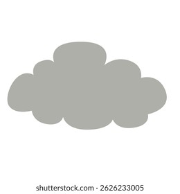 Platte vector grijze wolkenicoon met zachte afgeronde vorm, ideaal voor stormachtige weersymbolen, voorspellingsbeelden of ontwerpprojecten met een klimaatthema.