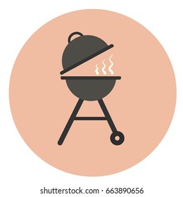 Flat vector grill icon, outdoor charcoal grill for picnics, outdoor cook equipment