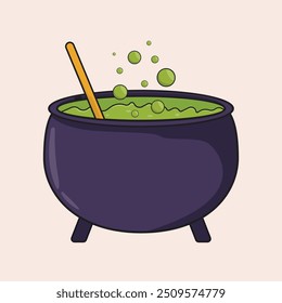 Flat vector Halloween Cauldron witch icon illustration