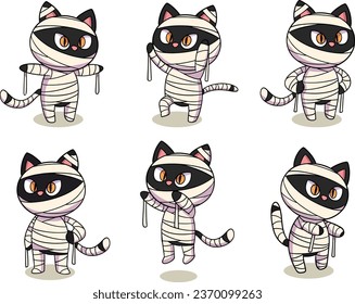 Flat Vector Halloween Mummy Cat - Hand Drawn