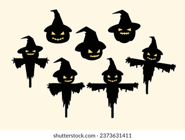 Flat Vector Halloween Scarecrow (Dark) - Hand Drawn
