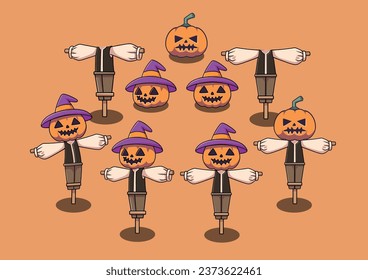Flat Vector Halloween Scarecrow - Hand Drawn