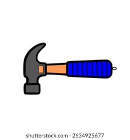 Flat vector hammer icon with blue grip and black head. Perfect for construction themes, handyman tools, UI packs, repair service graphics, and industrial infographics.

