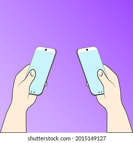 Flat vector hands with phones. Hands holding phones with empty screens, Vector