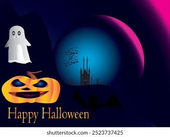 flat vector happy halloween greeting card, banner