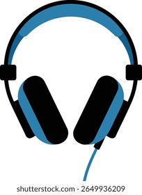 Flat vector of headphones with a bold blue and black design, perfect for music, audio tech, or podcast themes.