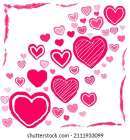 flat vector heart illustration, with pink border line, white lined heart, valentines day decoration element, on white background, can be used for design elements, decorations, cards and backgrounds