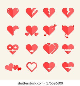 Flat vector hearts set