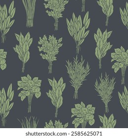 Flat vector herbs bunches background