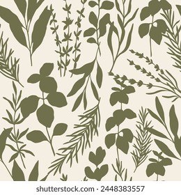 Flat vector herbs. Silhouette spices background