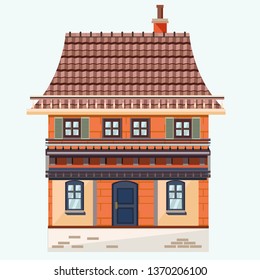 Flat vector high detailed house design in cute retro style
