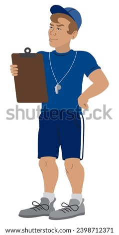 A flat vector high school coach is evaluating his team