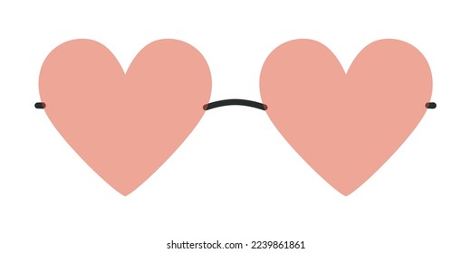 Flat vector hippy boho heart shaped sunglasses illustration. Hand drawn retro groovy elements. Clipart elements isolated on white background