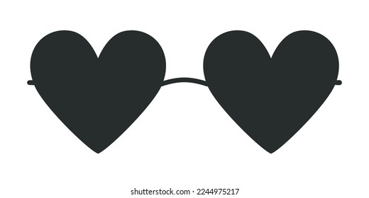 Flat vector hippy boho heart shaped sunglasses illustration. Hand drawn retro groovy elements. Clipart elements isolated on white background