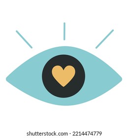 Flat vector hippy boho illustration. Hand drawn retro groovy all seeing eye. Clipart elements isolated on white background