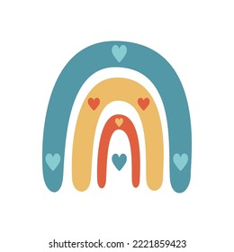 Ilustración de boho hippy vector plano. Arcoiris retro dibujado a mano. Elementos del componente aislados en fondo blanco