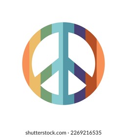 Flat vector hippy boho illustration. Hand drawn retro groovy pacific, peace symbol. Clipart elements isolated on white background