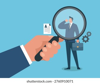 Flat vector of hiring analysis, representing talent search, resume review, and candidate selection