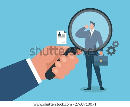 Flat vector of hiring analysis, representing talent search, resume review, and candidate selection