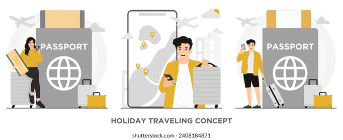 Flat vector holiday vacation traveling concept illustration 