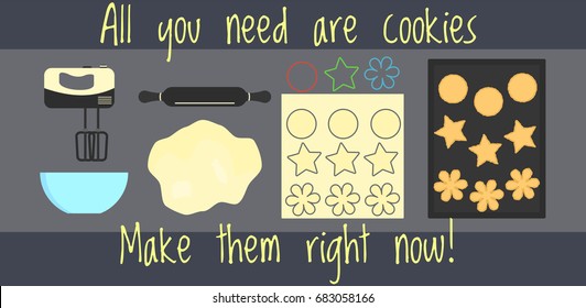 Flat vector home bakery recipe infographics, how to make home made cookies for web design, banner, cookbook, brochure template, card