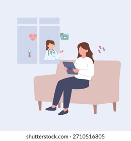 Flat Vector Home Environment Telemedicine Session