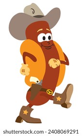 Un vectorial plano de vaquero de perro caliente se está pavoneando