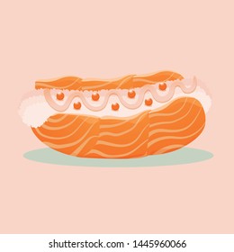 flat vector hot dog salmon sashimi