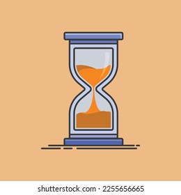 Flat vector hourglass illustration on cute orange background.