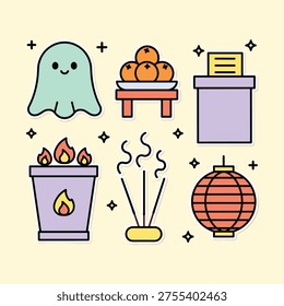 Flat Vector Hungry Ghost Festival Icon Set